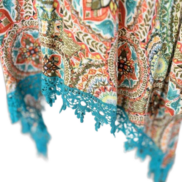 New Direction Weekend Long Sleeve Top, Multi Fabric & vibrant colors w/ Lace MED - Picture 2 of 6